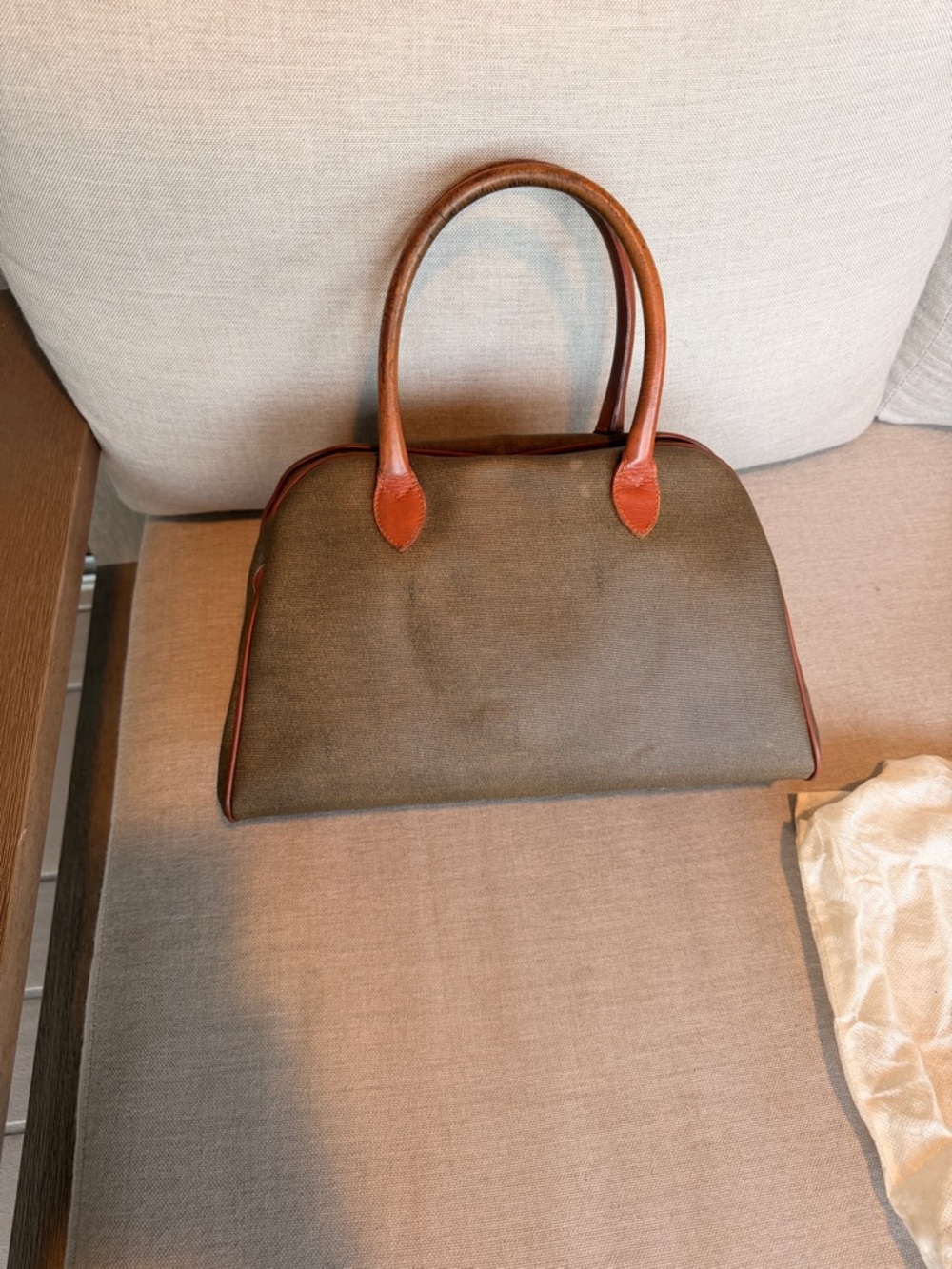 Vintage Fendi Olive Leather over Canvas Satchel with Brown Leather Handles